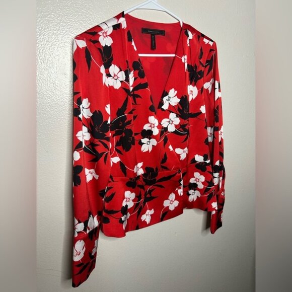 BCBGMaxAzria Red Floral Wrap Blouse - Picture 1 of 8